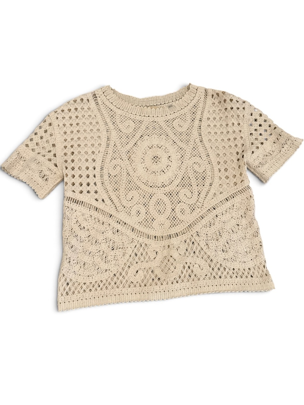 Elie Tahari Crochet Short Sleeve Top in Cream